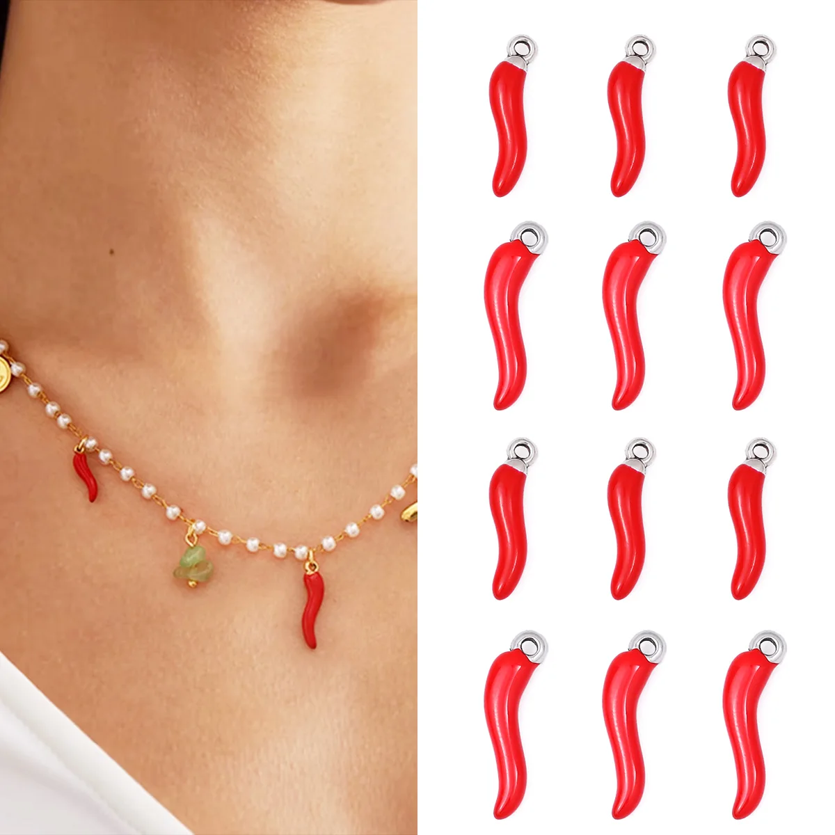 

5pcs Stainless Steel Pepper Charms Cute Chili Pendant for DIY Kids Jewelry Making Necklace Bracelet Chain Accessories Wholesale