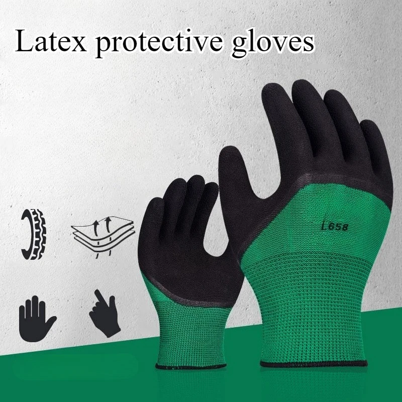 

12 Pair Labor Protection Anti-slip Wear-resistant Handling Latex Foam Breathable Work Gloves Give Father Present Birthday Gift