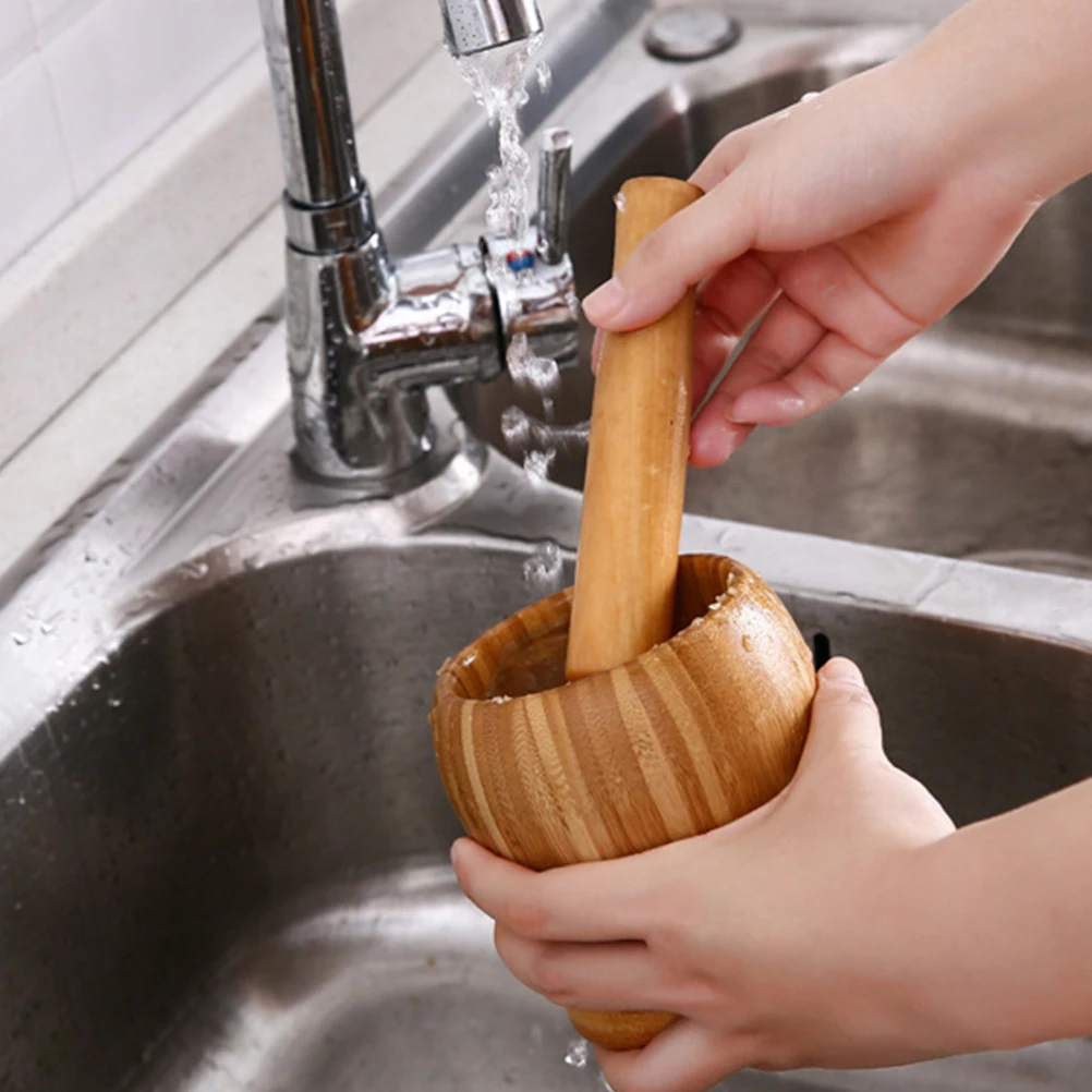 

Multifunctional Garlic Press Pestle Set Manual Spice Grinder Ergonomic Easy Clean Design Wood Style Household Grinding