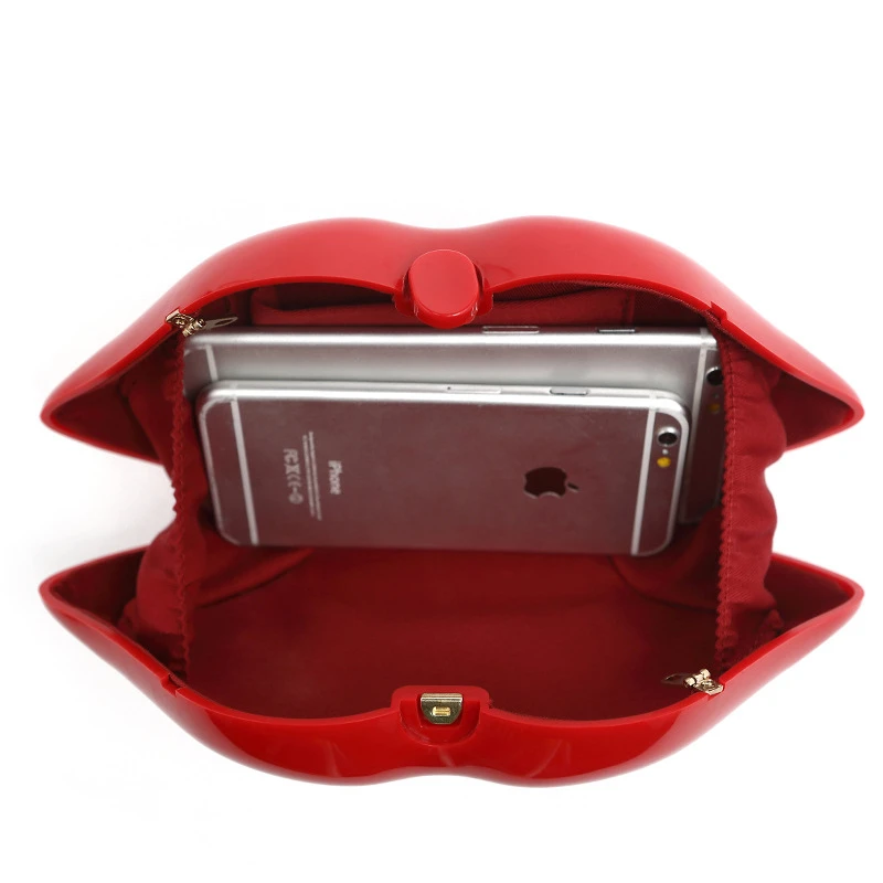 Women\'s Shoulder Bags Clutch Evening Bag Female Lady\'s Handbag New Sexy Red Lips Acrylic Small Designer Luxury  Crossbody Bag