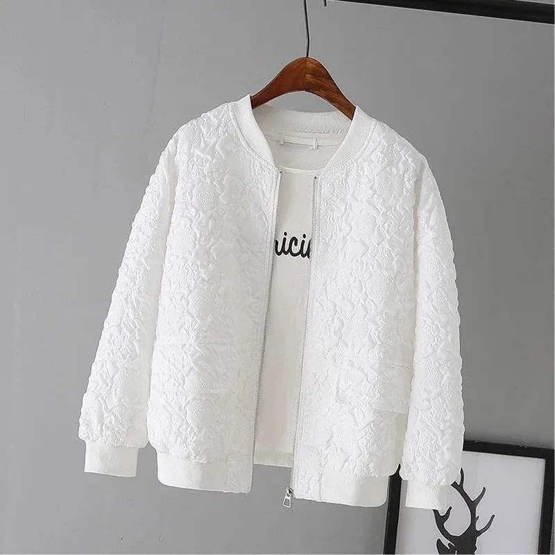 

Baseball Jacket Women 2022 Spring Autumn New Korean Fashion Casual White Jacket Top Ladies Short Cardigan Zipper Jackets