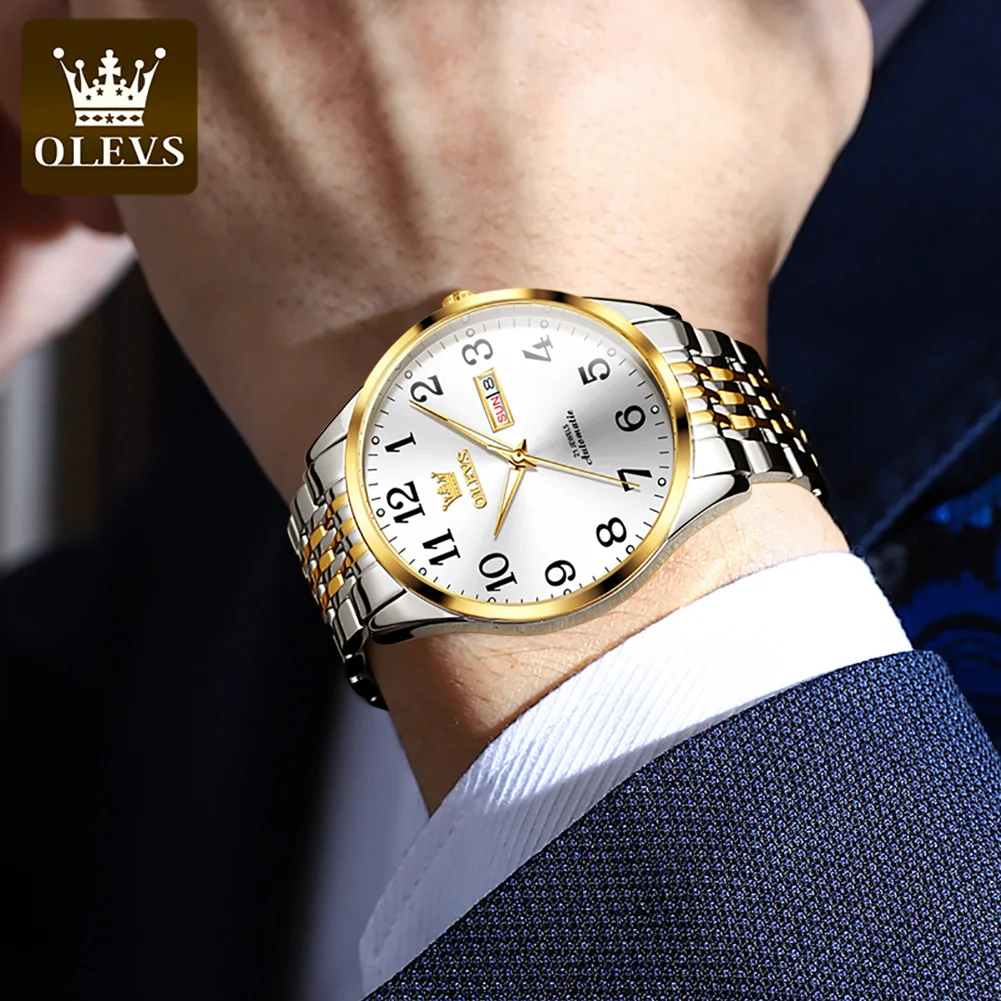 OLEVS Men's Wrist watch Original Luxury Watches for Man Waterproof Stainless Steel Elegant Automatic Mechanical Men Wristwatch