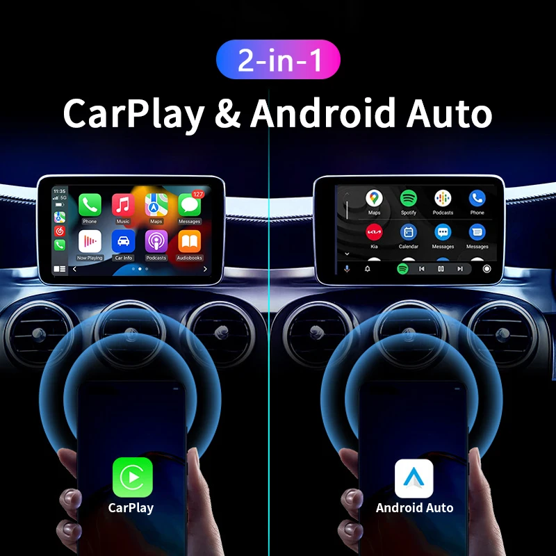 CP + AA 2-in-1 wireless carplay + wireless Android auto cablato a wireless carplay crystal atmosphere light design car conversion box