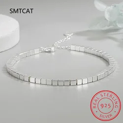 Real Original 925 Sterling Silver Square Beads Bracelet for Women Wedding Party Birthday Anniversary Fine Gift DA2773