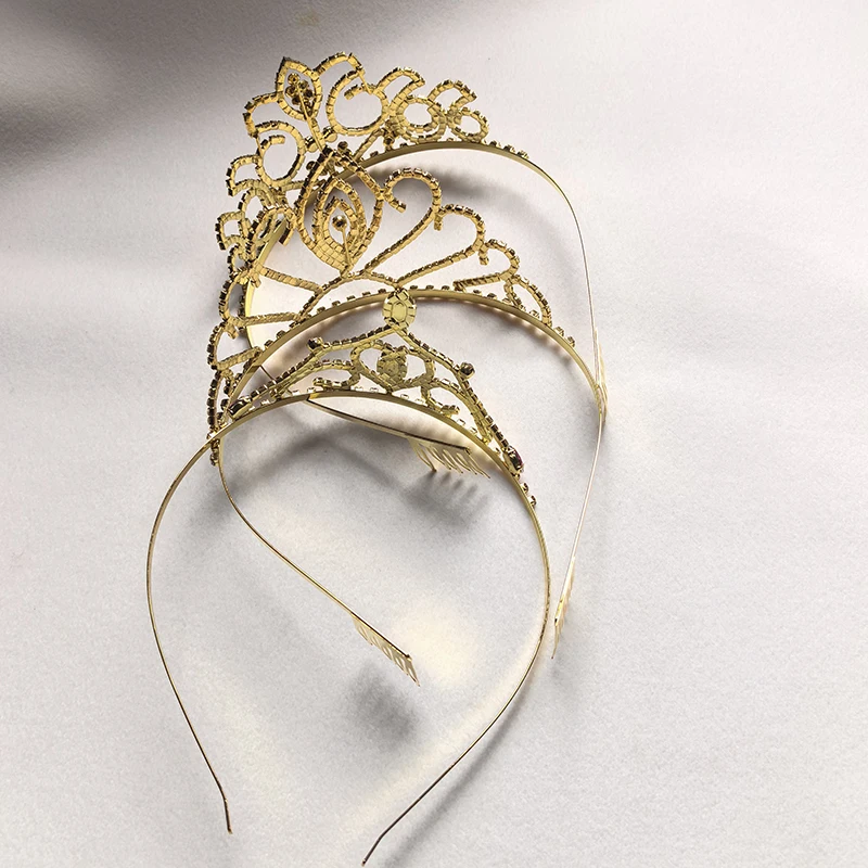 Rhinestone Crystal Gold Color Queen Crown Tiara Bridal Wedding Party Hair Jewelry for Women Girls Princess