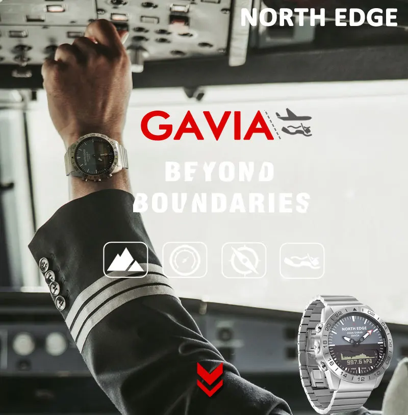 Reloj de Pulsera de Acero Inoxidable para Hombre, con Doble Pantalla, Resistente al Agua, para Deportes al Aire Libre, Ocio, Negocios, Reloj de Buceo de Alta Presión