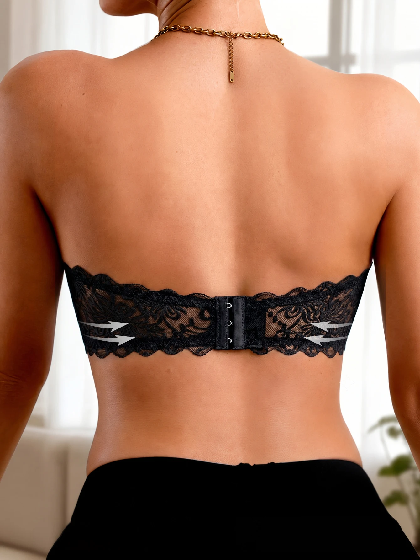 QIW Women's Off Shoulder Lace Bandeau Bra, Floral Ruffled Wirefree Removable Pads Lift Anti-Sagging Daily Casual Wear