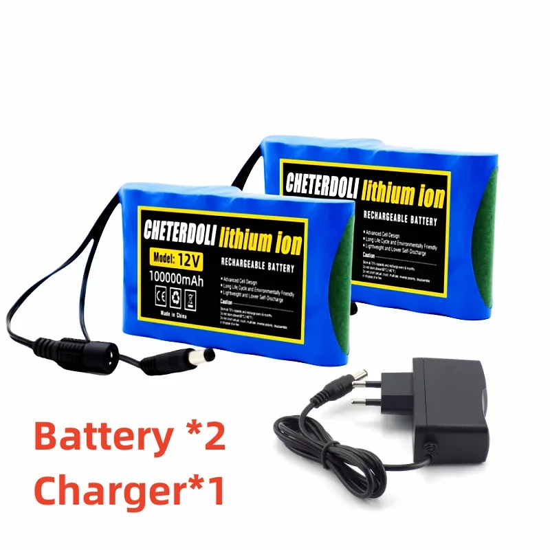 3S2P 12V 100Ah Lithium Ion Battery 18650 12.6V 100000mAh DC Rechargeable CCTV, Camera Monitor Replacement Battery + 12V Chargr