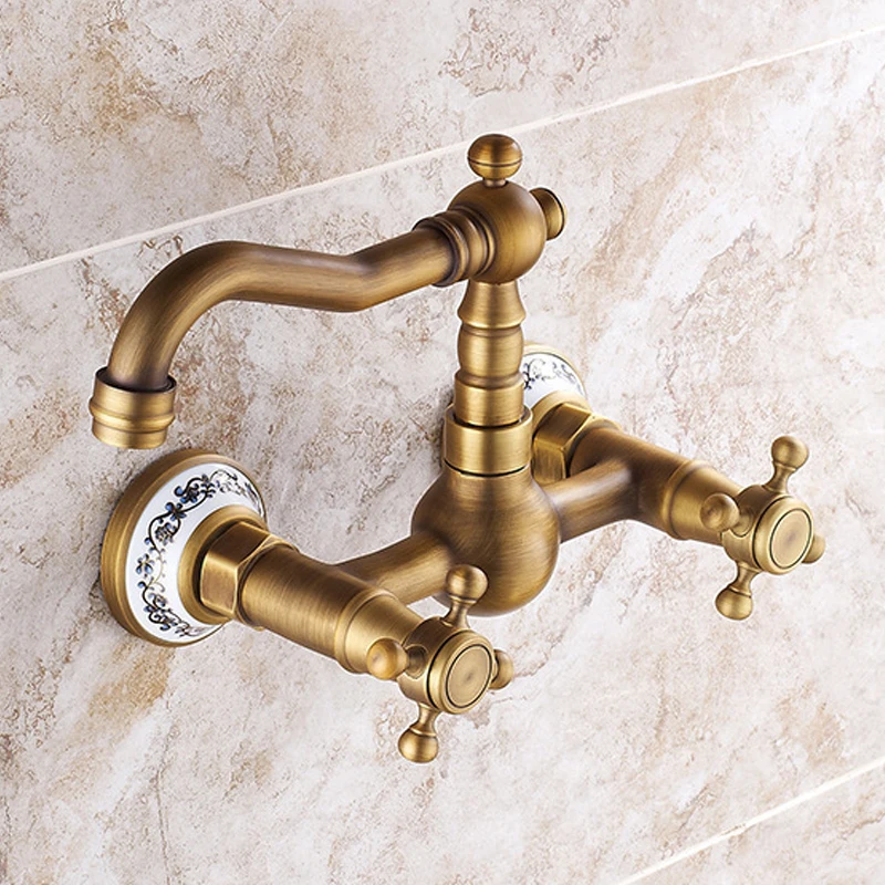 . Kitchen Faucet torneira wall mounted Antique Brass Swivel Bathroom Basin Sink Mixer Tap Crane