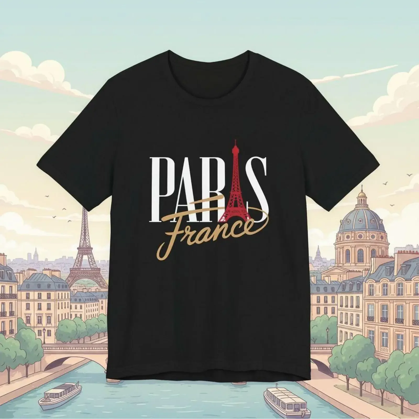 Paris France Eiffel Tower Vacation Travel Destination Crewneck T Shirt vintage Washed Comfortable Stretched Unisex