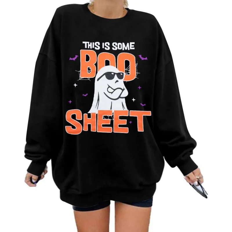 

Halloween Sweatshirt Women's Boo Crew Neck Fun Nurse Ghost Pattern Long Sleeve Top