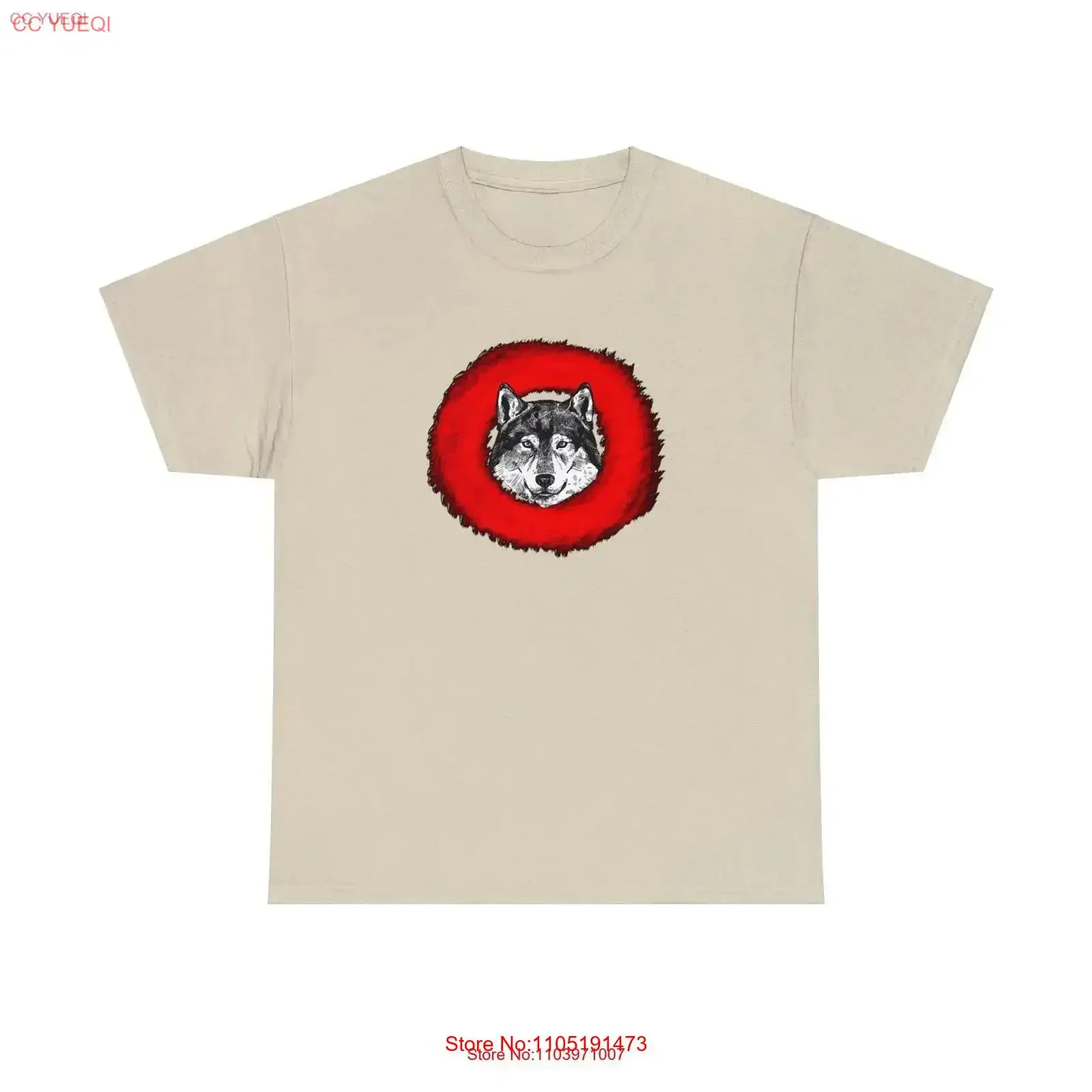 

Футболка с изображением волка, красного круга, художественная футболка с изображением дикой природы, плотный хлопковый винтажный стираный топ для повседневной носки, стильный повседневный стиль