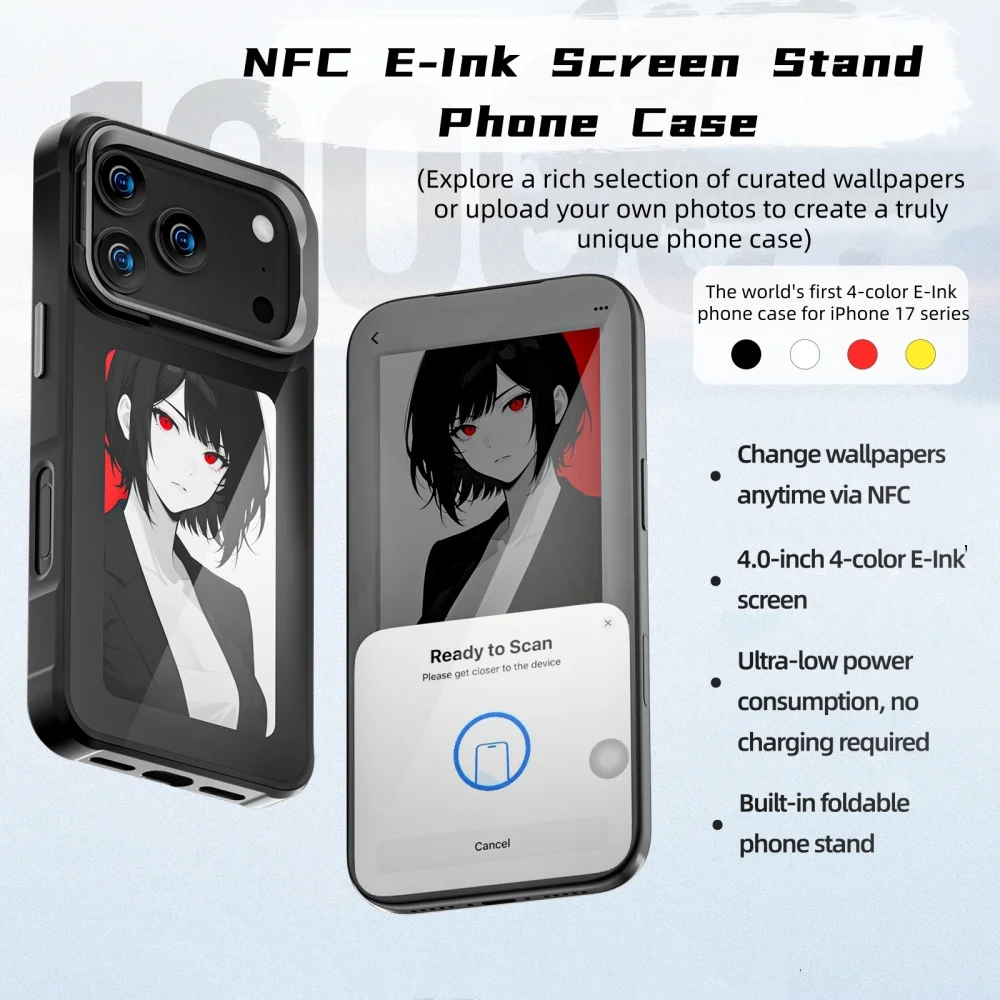 

New Wholesale DIY 4Color HD 4 Inch Smart Display E-Ink Screen HD Stand Shockproof Phone Case for iPhone 17 17Air 17Pro 17Pro Max