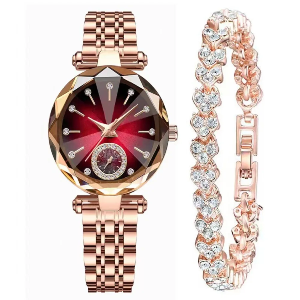 

Luxury Women's Wristwatch Elegant Exquisite Watch Bracelet Set Stainless Steel Jewelry Design Rhinestone Quartz Watches