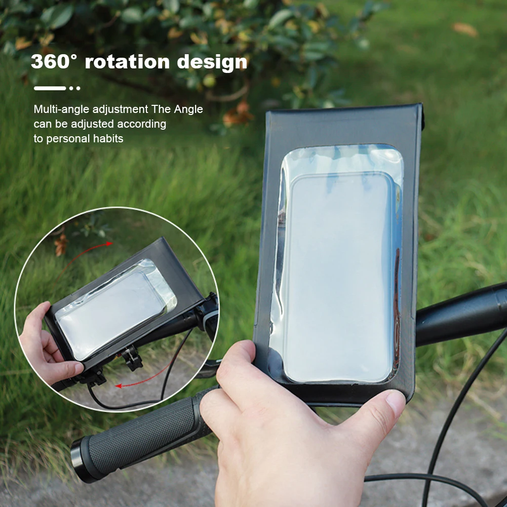 Waterproof Bicycle Phone Bag Stand 360°Rotation Bicycle Handlebar Holder Bag Bicycle Phone Holder Stand for 4.7-6.5 Inch Phone