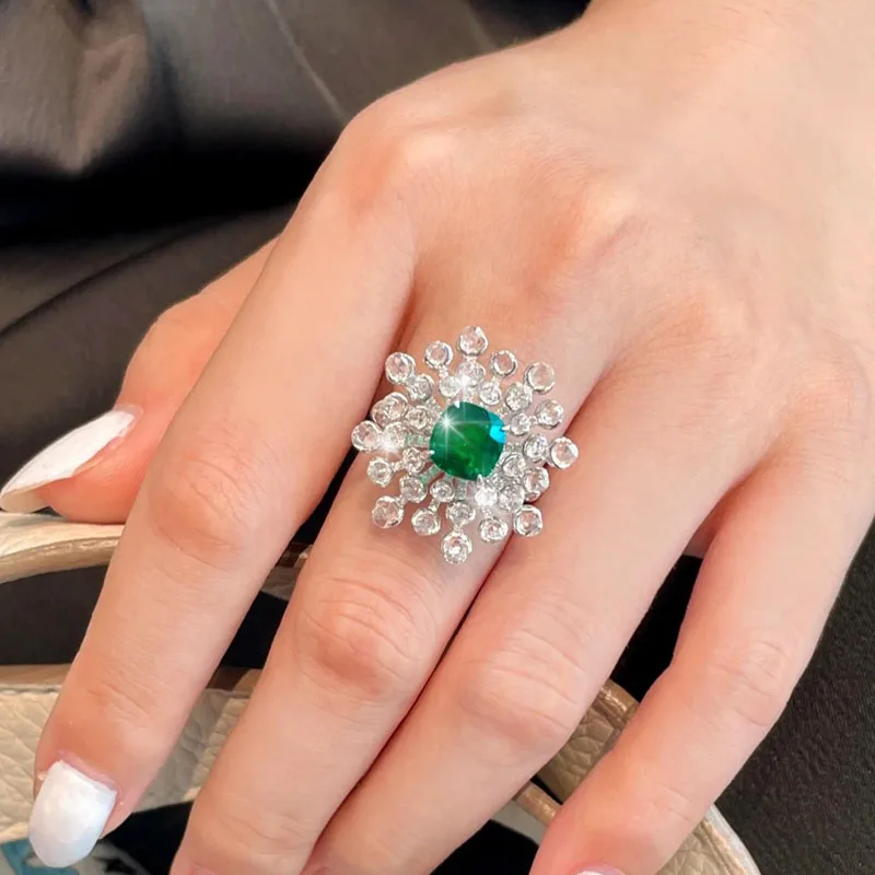 Fashion Luxury Geometric Floral Green AAA Cubic Zirconia Rings for Women Bride Wedding Prom Party Jewelry Lover Gifts 654