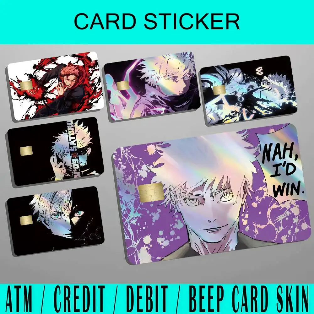 Anime J-Jujutsu Kaisens Gojo k Tarjetas de Crédito Bancarias, Pegatinas para Tarjetas de Autobús, Decoración Genial, Impermeables, 4 Unidades
