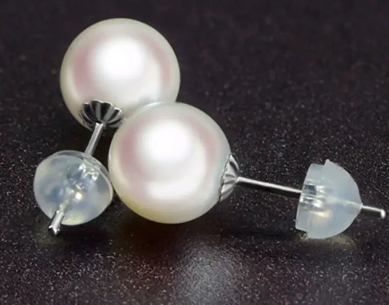 top quality natural round 11-12mm Australian south sea white pearl earrings 18