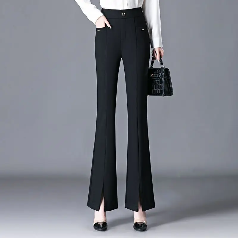 

Flash Pants High Waist Slim Casual Pants Slit Bell-bottom Pants Middle-aged