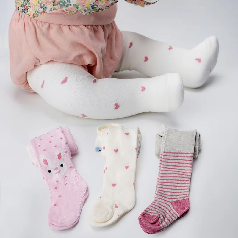 Spring Autumn Baby Girls Cartoon Tights Cotton Pantyhose 0-3Y Infant Anti-slip Footed Leggings 3 Pairs Kids Stockings
