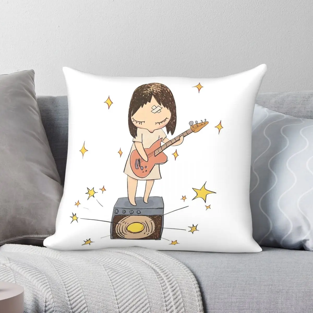 Yoshitomo Nara Guitar Girl Square Pillowcase Polyester Linen Velvet Printed Decorative Pillow Case Home Cushion Cover Wholesale