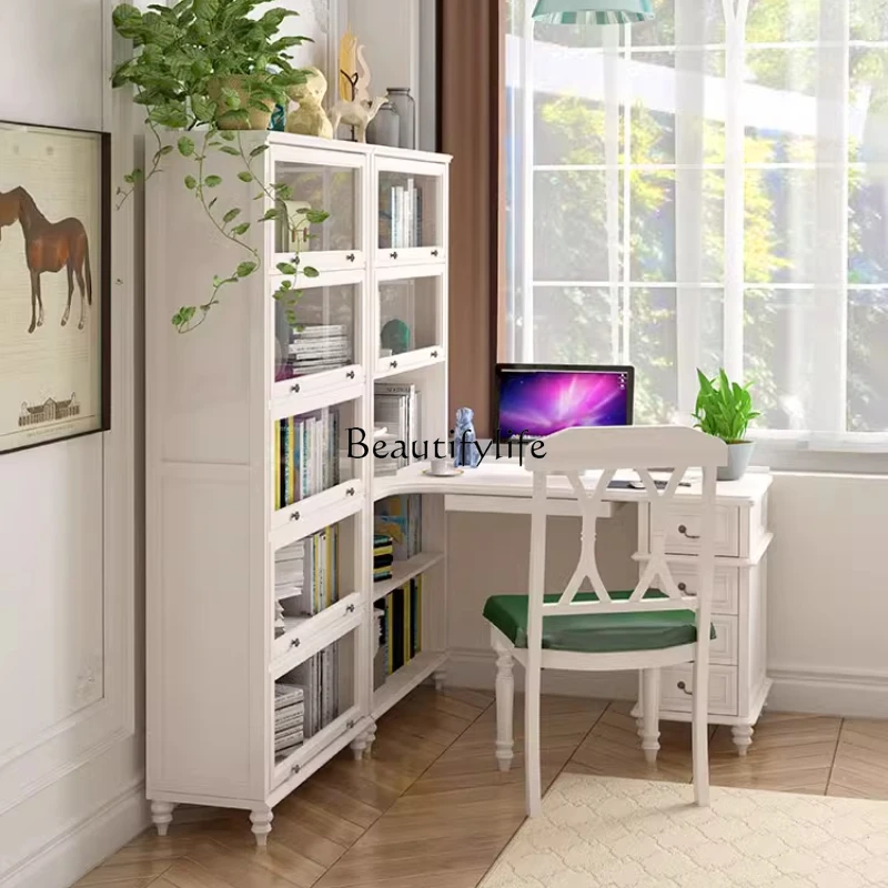 

All solid wood American light luxury small apartment study corner corner desk bookshelf