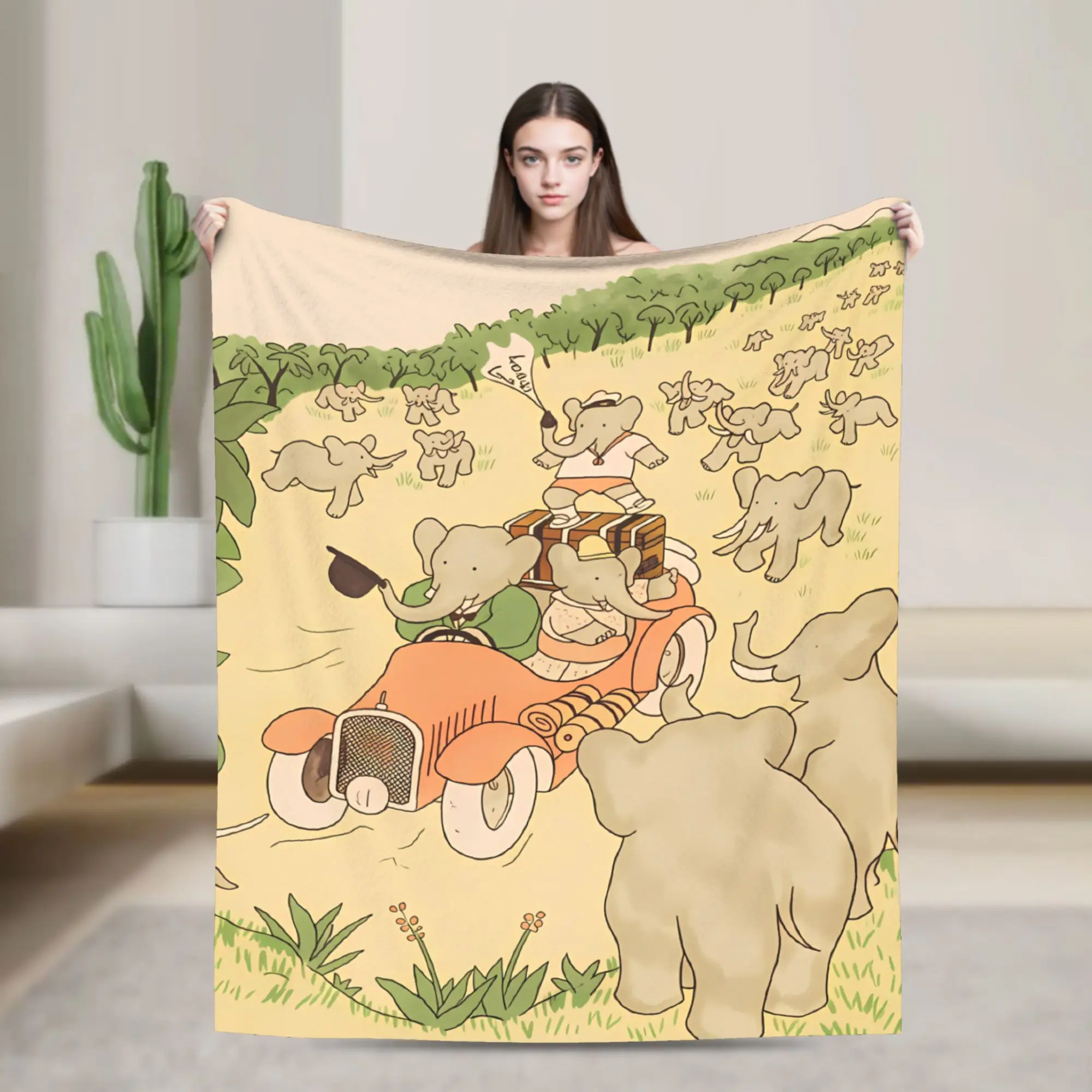 Babar the Elephant Plush Blanket Students  Flannel Throw Blanket For Home Decor Super Soft Quality Bedspread Birthday Present