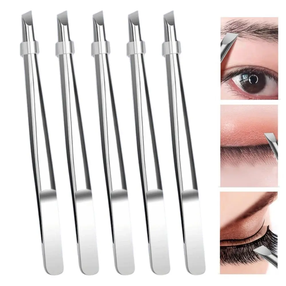 Stainless Steel Eyebrow Tweezers Flat Slant Tip High Precision Facial Hair Tweezers False Eyelashes Tweezers Make Up Tool