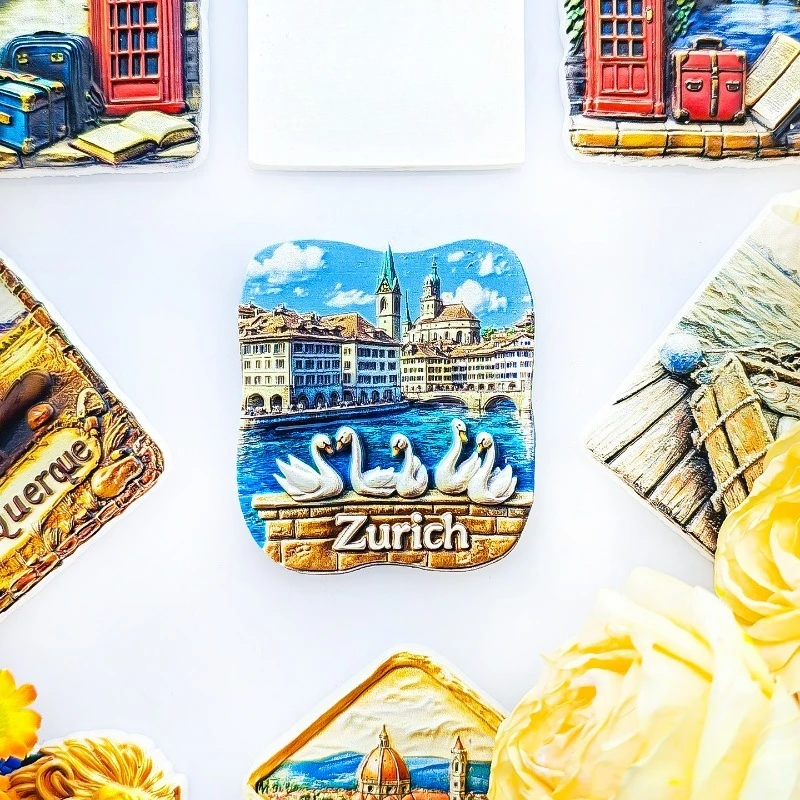 زيورخ المدينة القديمة سوان مغناطيس الثلاجة - ثلاثية الأبعاد نهر ليمات تذكارية منازل نقابة تاريخية ديكور هدية سويسرية فريدة من نوعها #2