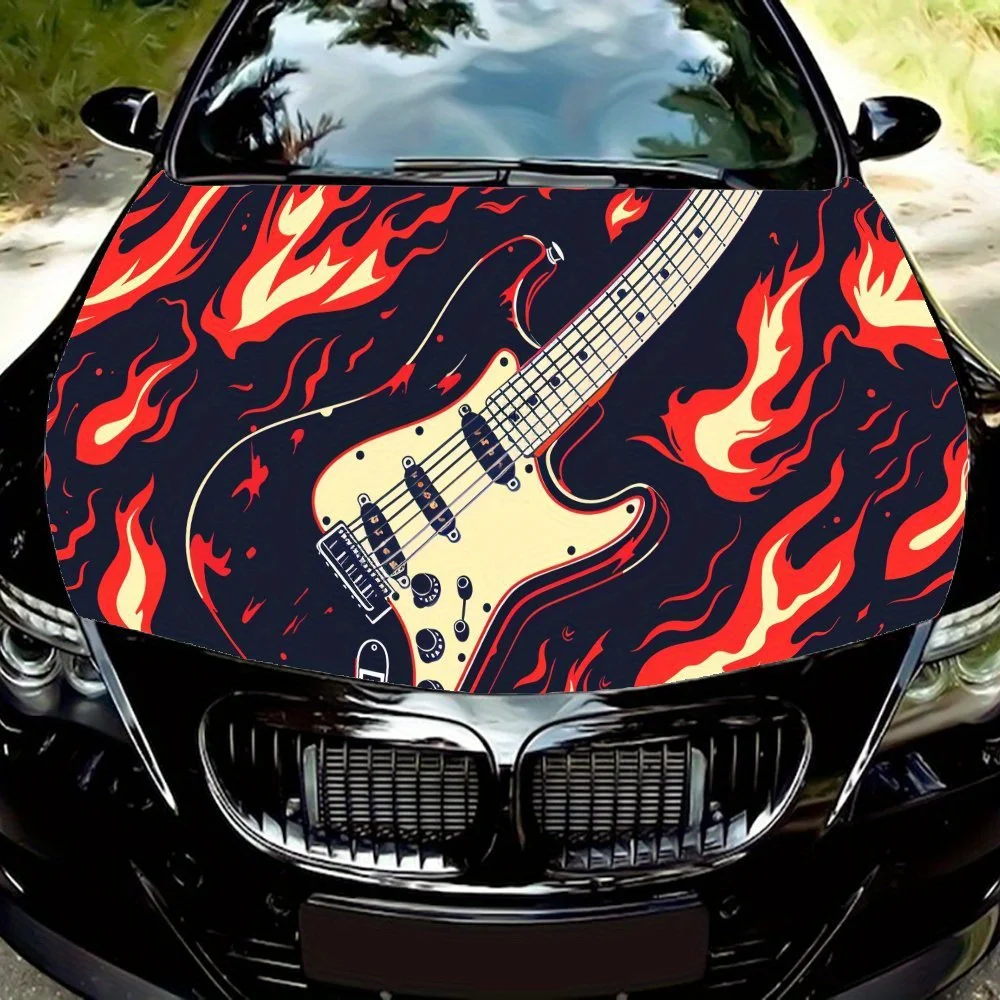 Gorgeous Electronic Music and Fire String Car Hood Decal Sticker, Durable Car Vinyl Wraps Suitable for Most Vehicles, Auto Acces