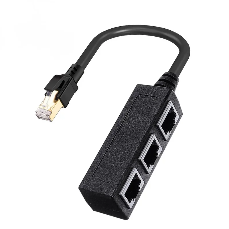 محول تمديد كابل توصيل شبكة إيثرنت، موصل ذكر إلى أنثى لمحاور التوجيه، RJ45 1 ذكر إلى 3 منافذ أنثى