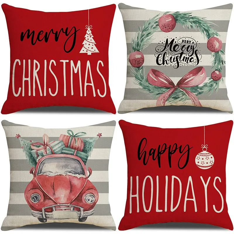 

Christmas Pillow Covers 45x45cm Set of 4 Christmas Pillow Cases for Sofa Couch Holiday Decoration Throw Pillow Covers