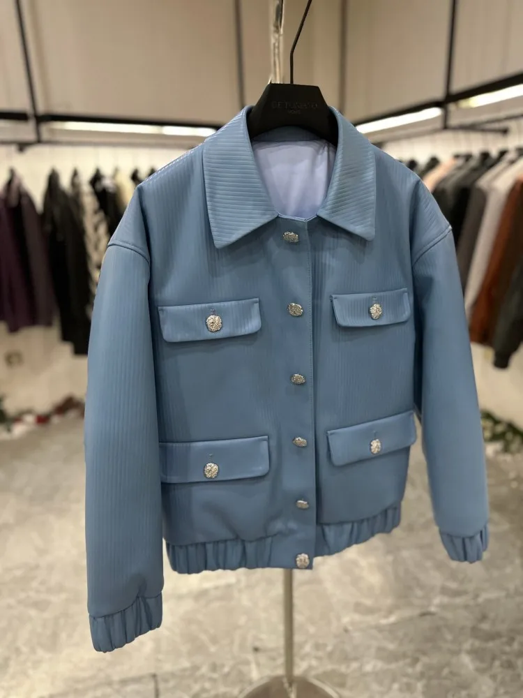 Winter Mens Genuine Leather Jacket Single Breasted Designer High Quality Sheepskin Goose Down Coat Thicken Warm Short Outerwear
