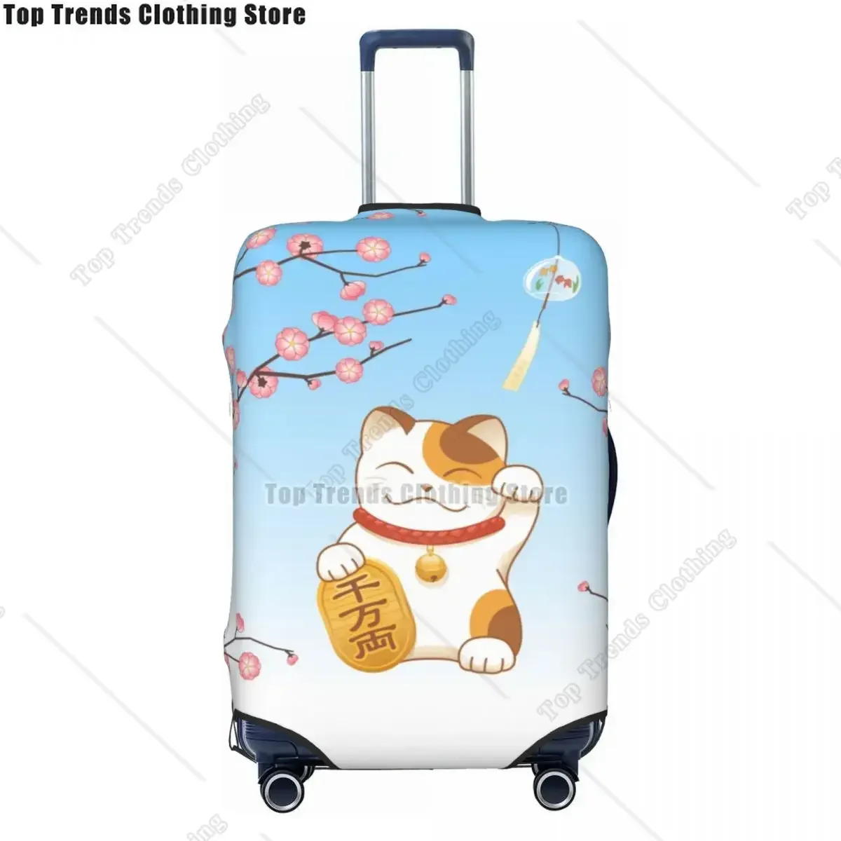 Custom Maneki Neko Cats Pattern Luggage Cover Protector Funny Japan Lucky Cat Travel Suitcase Covers for 18-32 Inch