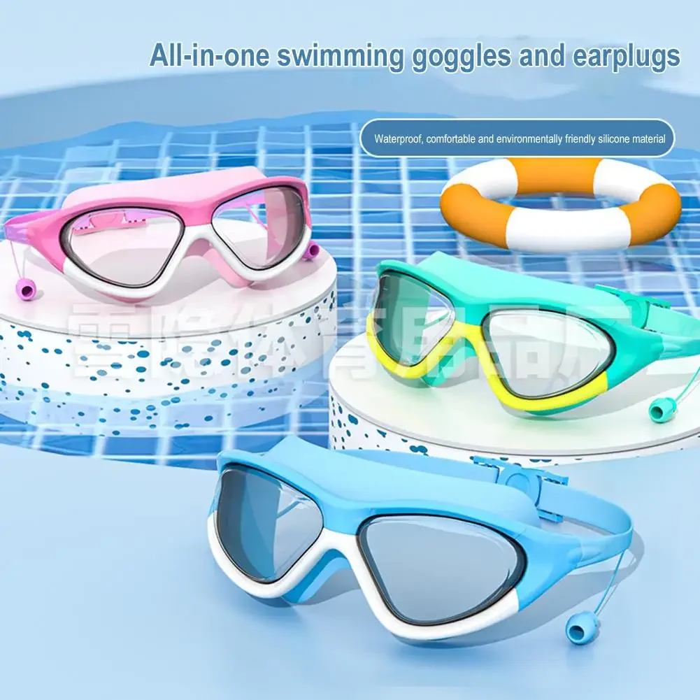 

Summer Kids Big Frame Swimming Goggles with Earplugs Children's Anti-fog Swimming Glasses Boys Girls Pool Beach Eyewear