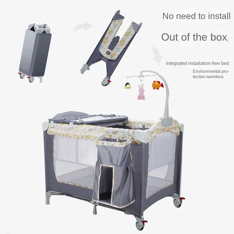 روضة أطفال سرير أطفال حديثي الولادة متعدد الوظائف سرير أطفال قابل للطي مع سرير طاولة حفاضات مع أسرة ناموسية لروضة الأطفال #1