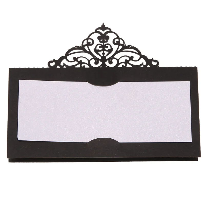 200 Pcs Table Place Cards With White Inserts Crown Tent Cards Name Cards For Wedding Banquets Buffet Bridal Black