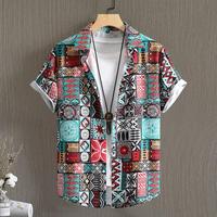 Summer Men's Social Casual Hawaiian Floral Short Sleeve Shirt Vintage Flower Pattern Beach Y2k Harajuku Fashion Luxury Clothing