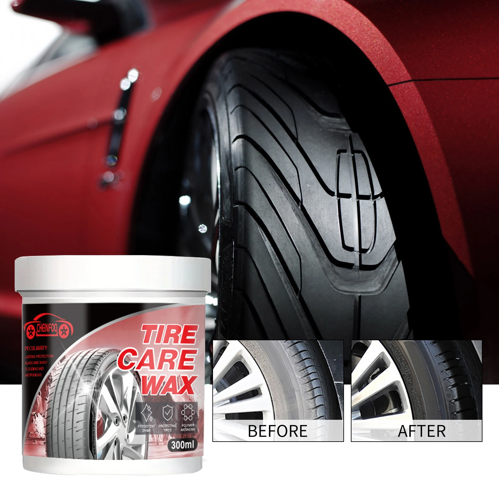 CHEINFOO Car Tire Refurbishment Wax, Black And Bright Coating Paste, Tire Darkening Gloss Durable Bright Decontamination Cleaner