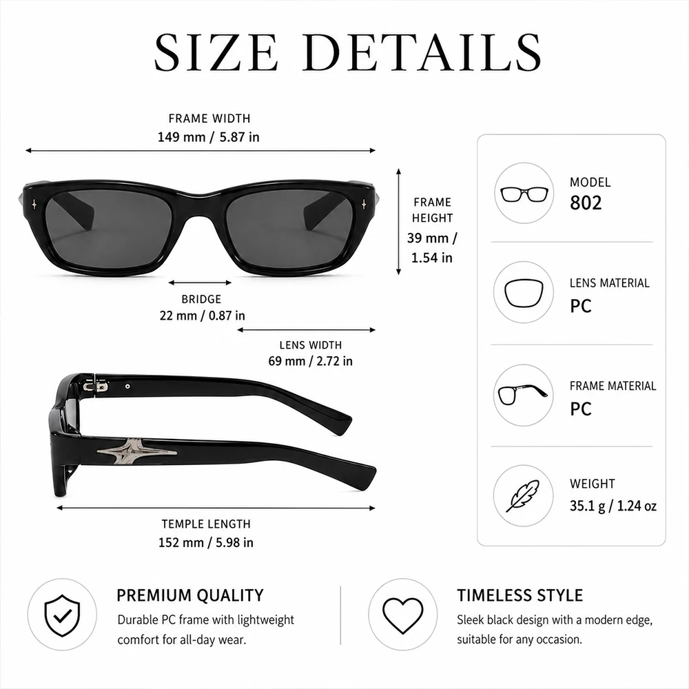 Neue Y2K Punk Star Square Sonnenbrille für Männer und Frauen Luxus Designer UV400 Schutz Retro Reise Outdoor Sonnenbrillen ﻿ – Detail 4
