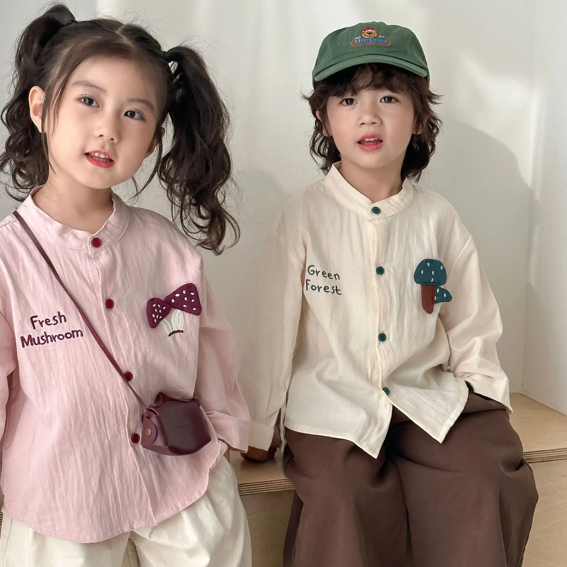 

Children Long Sleeve Cotton Shirts 2025 Spring New Boys Casual Loose Tops Girls Letter Embroidery Bottoming Shirt Kids Clothes