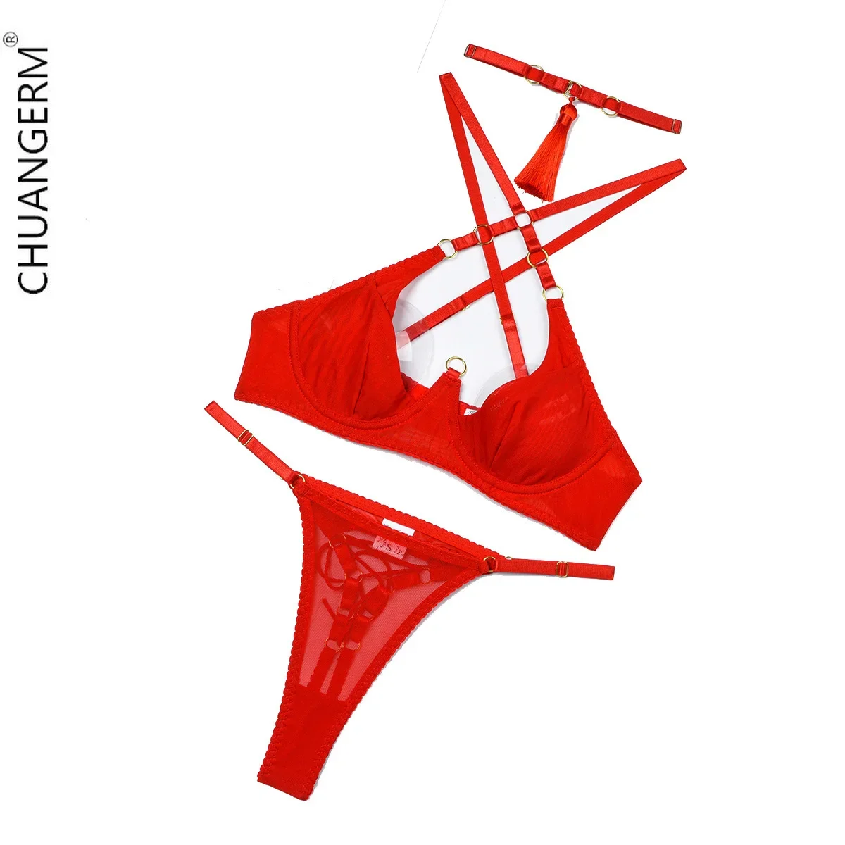 

CHUANGERM Drawstring Bra Top Neck Ring Cross Women's Underwear Onlyfan Body Suit Lingerie Hot Sexy Erotic Panties Set Intimates