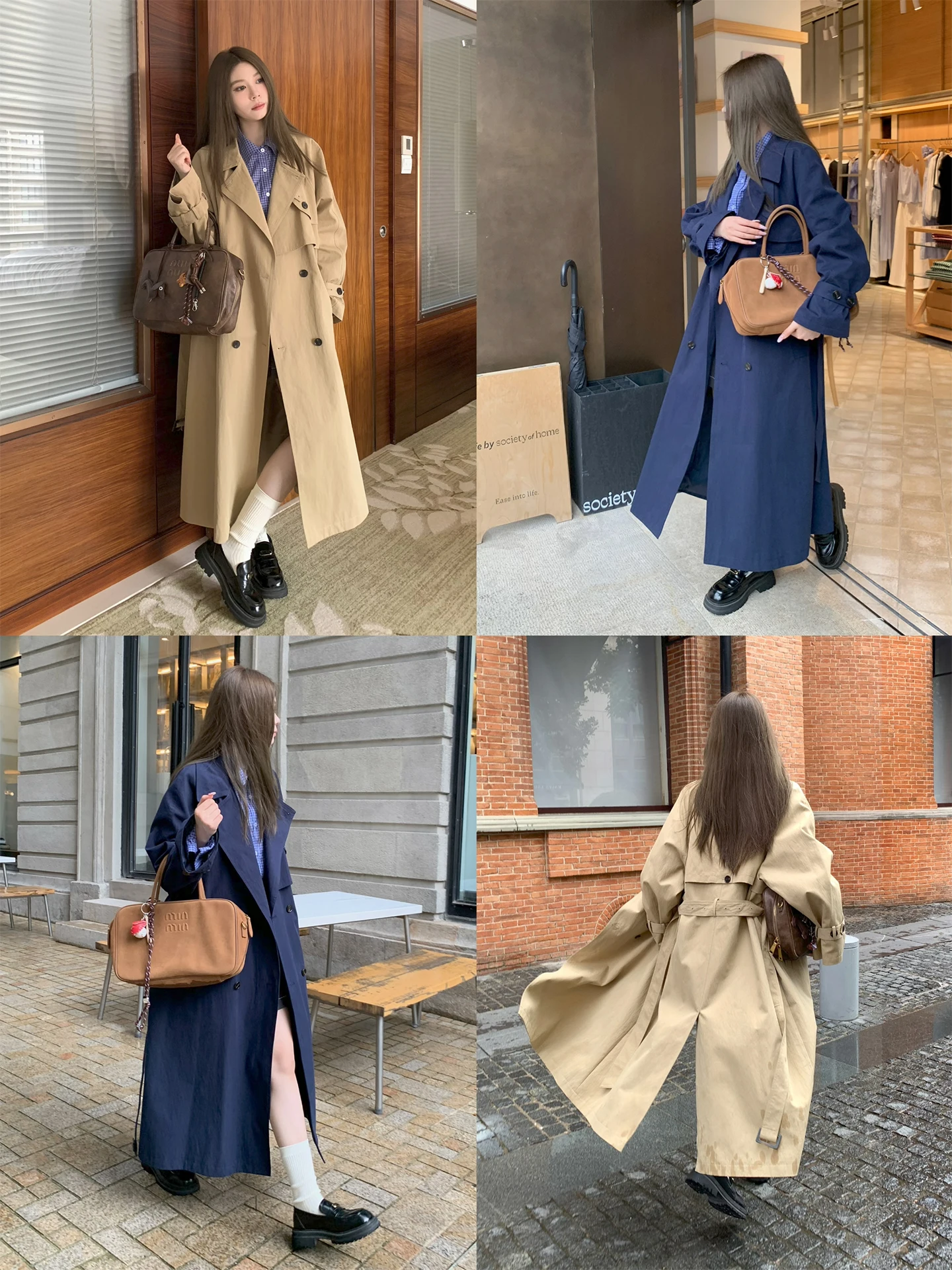 

Korean Style Women's Long Coat Spring Autumn High Sensation Commute Loose Fit Double Breasted Pure Color Windbreaker Jacket