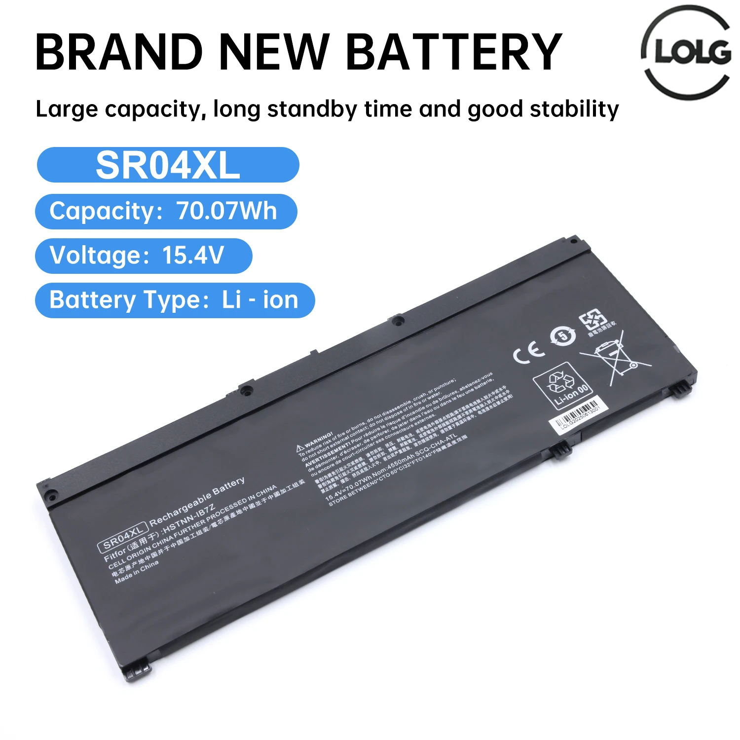 LOLG SR04XL batería del ordenador portátil para HP Omen 15-ce000 15-DC0000 Pavilion 15-cb000 Pavilion Gaming 15 2018 4550mAh/70.07WH Notebook
