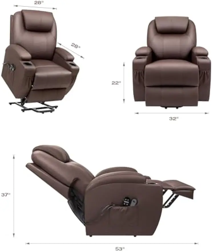 Electric Power Lift Recliner Chair for Elderly Reclining Sofa for Living Room with Massage, Side Pockets and Cup Holders