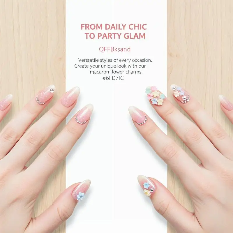 Cute 3D Pastel Macaron Flower Nail Art Charms With 6 Grid Storage Box Perfect For DIY Nail Design Home Salon Use