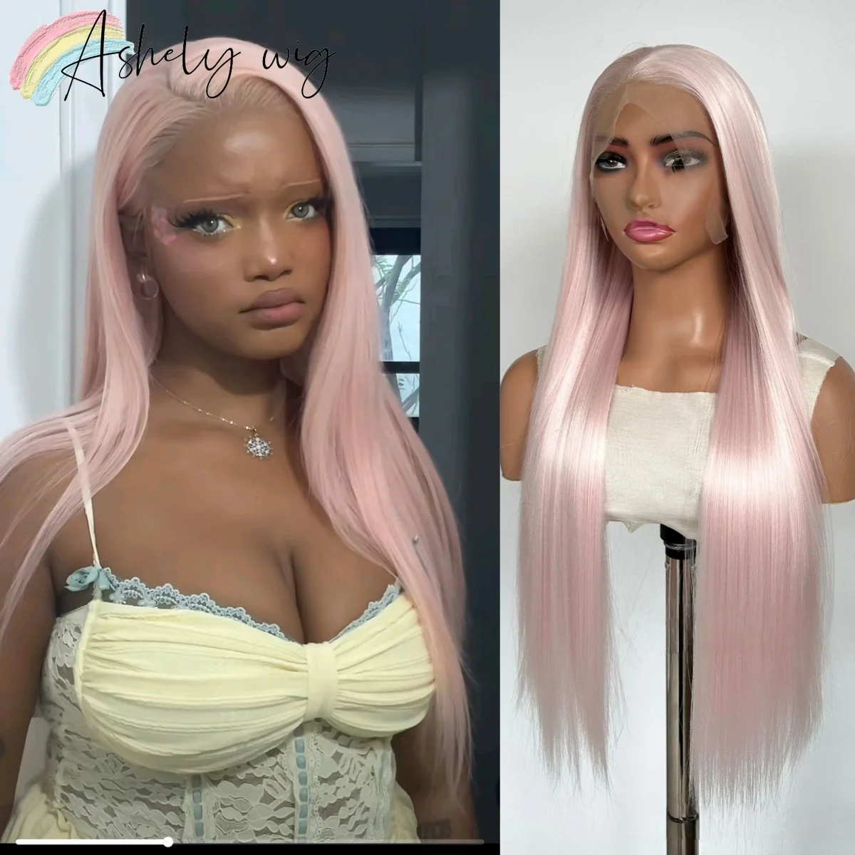 

Ледяные розовые парики для женщин 13*4 HD Парики из кружевных фронтальных волос 26 дюймов Длинные прямые синтетические парики фронта шнурка Wear and Go Косплей парик