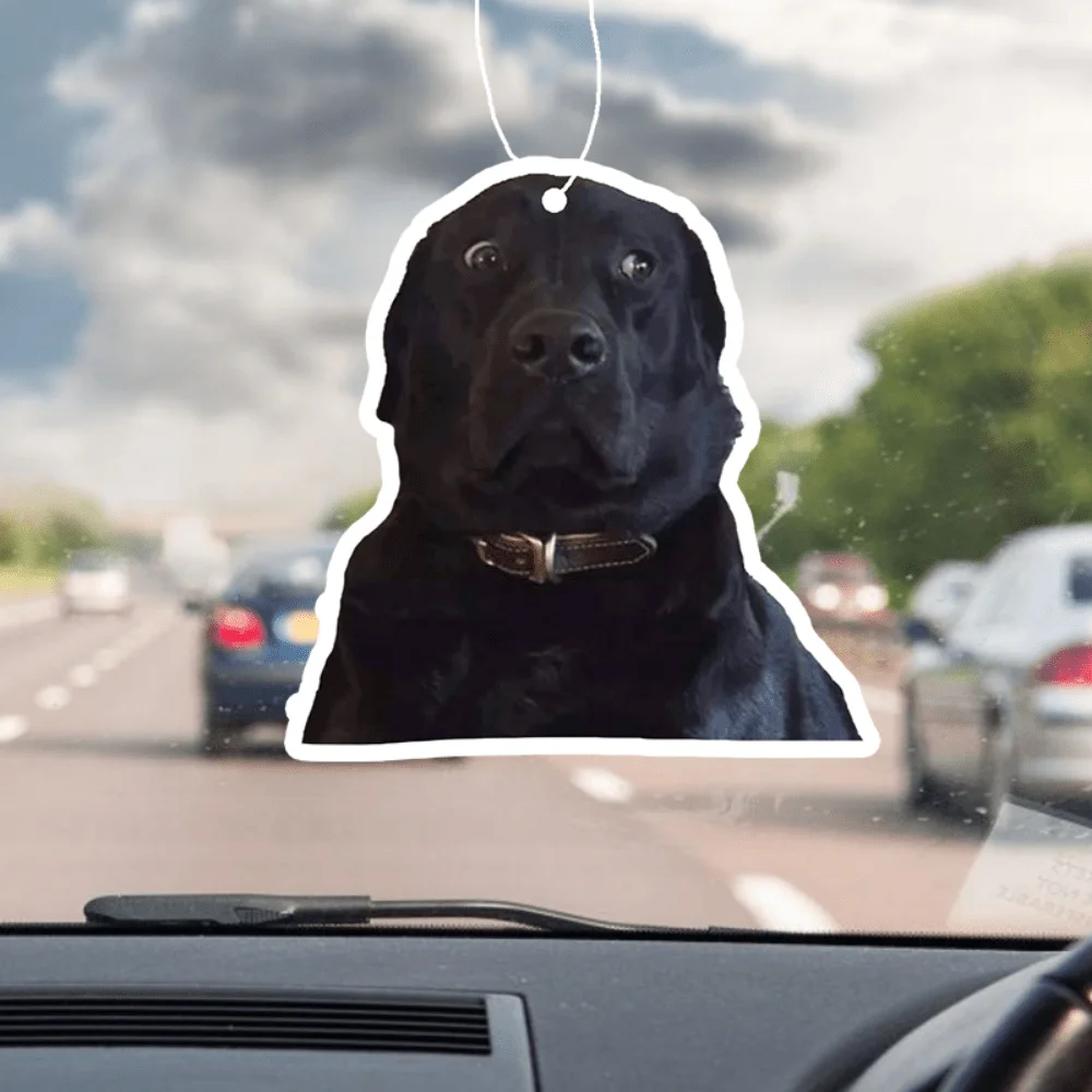 Niedlicher schwarzer Labrador-Auto-Duftaufhänger – bezauberndes Hundedesign, hängende Spiegelentlüftung, anhaltender Duft