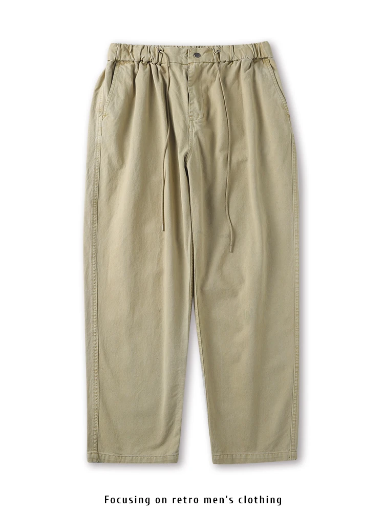 

Spring Youth Casual Cotton Work Trousers Loose Straight Leg Heavy Waed Pure Cotton Plain Color Men's Faion Long Pants