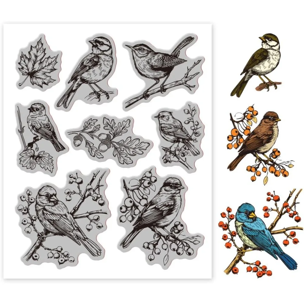 

Autumn Bird Cling Rubber Stamp 7.09x8.66inch Maple Leaf EVA Stamps Embossing Stamp Seal Rubber Stamps for DIY Scrapbooking